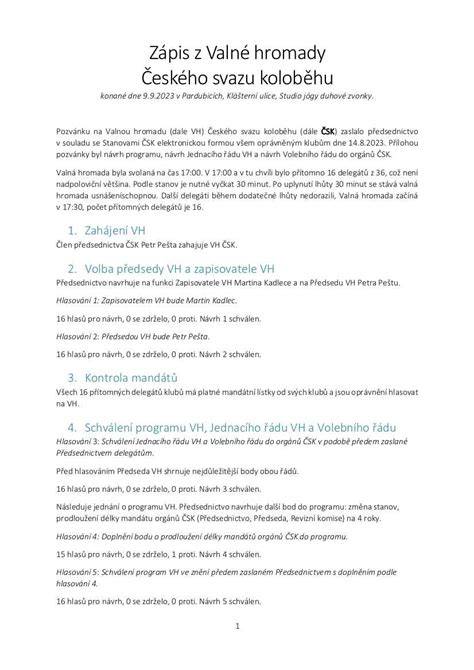 Vzor zápisu z valné hromady