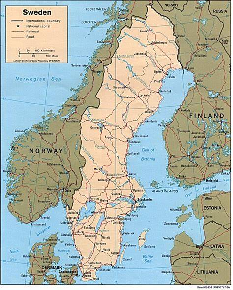 Mapa Švédska s městy Lund Stockholm Malmö